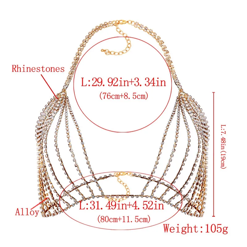 Для женщин пикантные блестящие стразы бикини нательная цепочка покрыто золотом