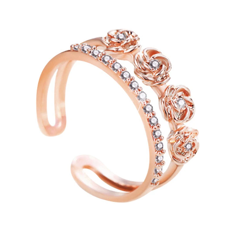 Многослойное женское циркониевое кольцо Bague Ringen регулируемое Золотое и розовое |