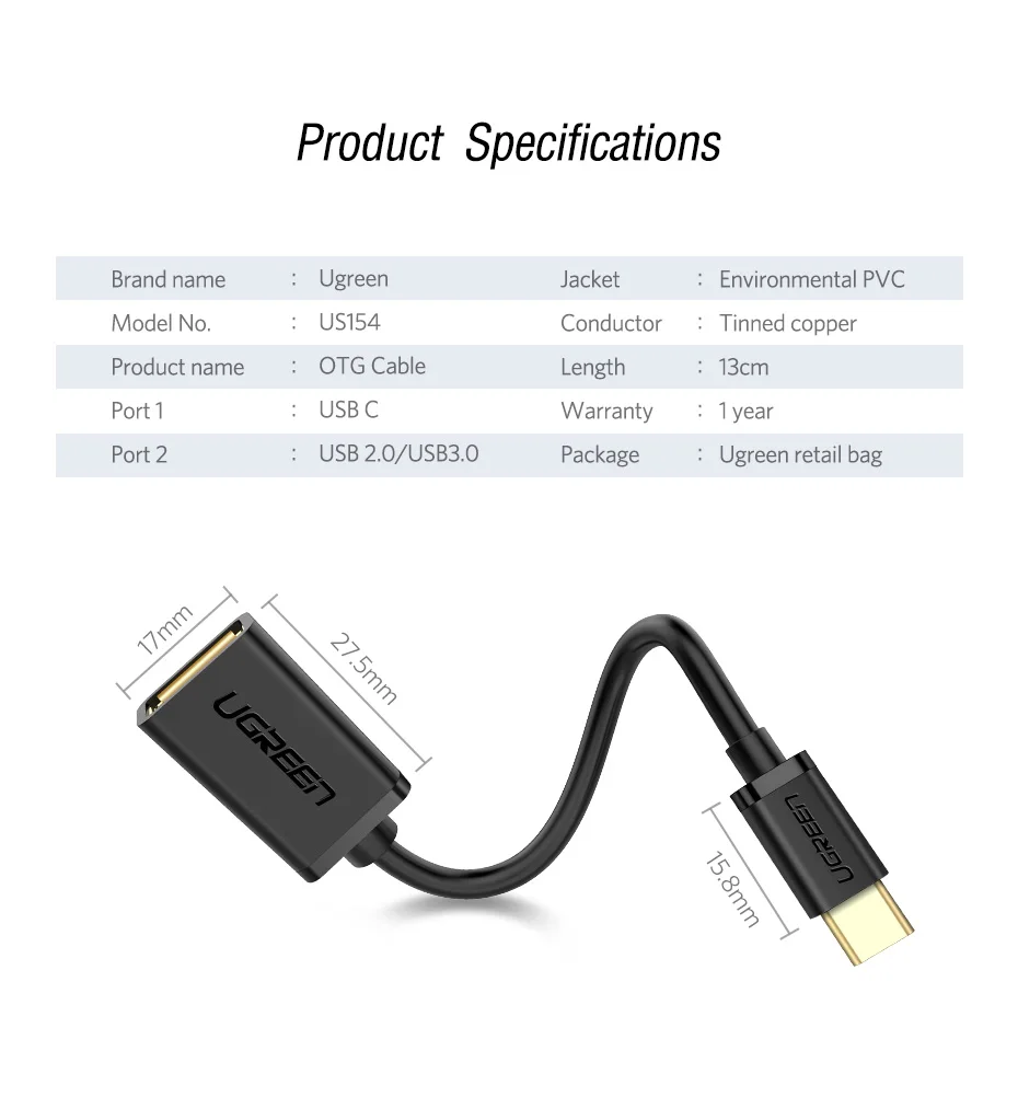 Ugreen usb c otg usb кабель type c к usb 3,0 адаптер для samsung galaxy s8 s9 xiaomi huawei P20 P10 mate10 macbook pro otg кабель