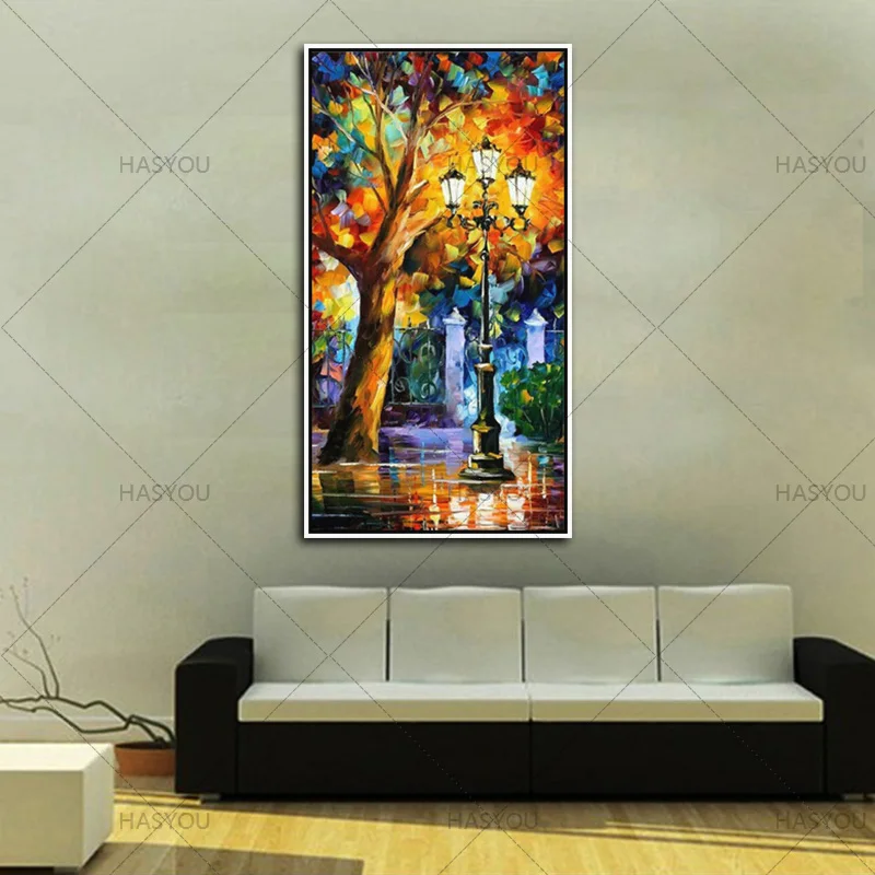 Бесплатная доставка нож уличная лампа пейзаж картина 100% ручная работа