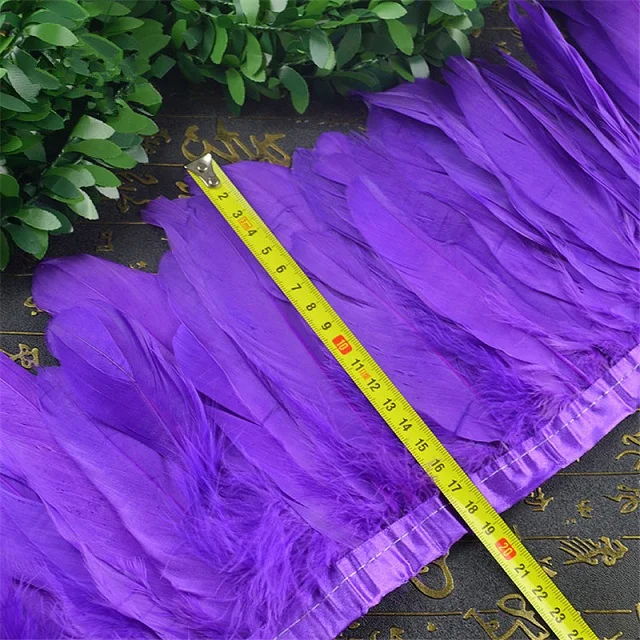 purple Мульти Цвет украшение из гусиных перьев 2 м/лот окрашенная гусиное перо ленты/15-20 см бахрома из гусиных перьев высокое качество - Цвет: purple
