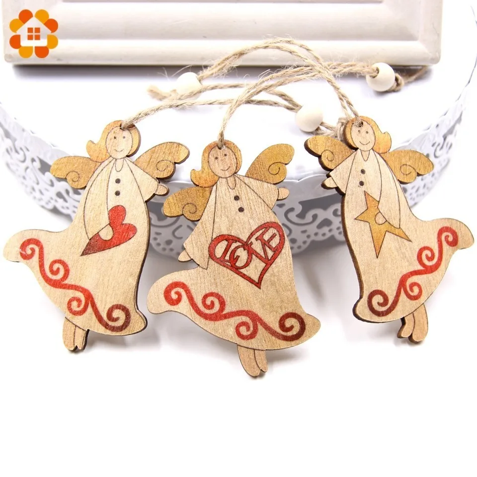 12 шт./кор. Творческий дерево ремесло Санта Клаус &amp Ангел Деревянные Подвески