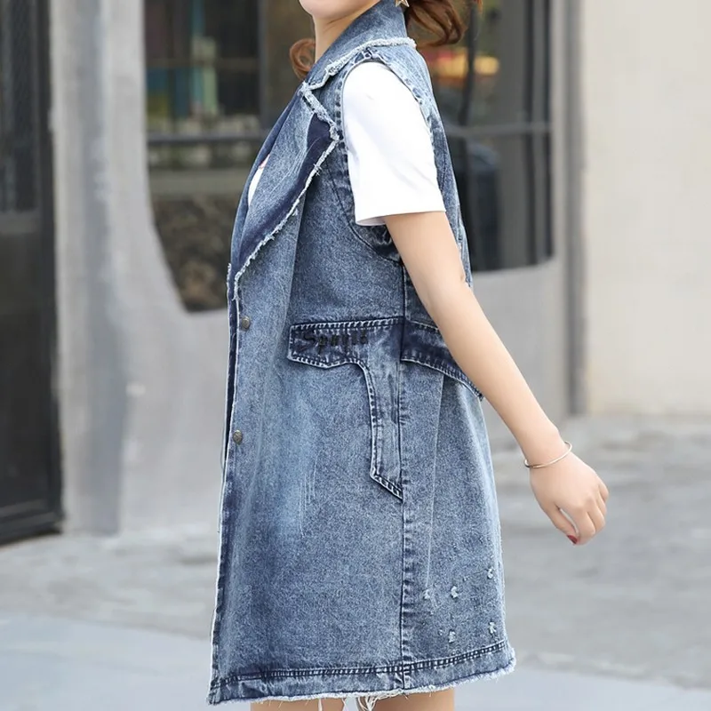 PLAMTEE без рукавов Длинный джинсовый жилет для женщин большой размеры Кардиган