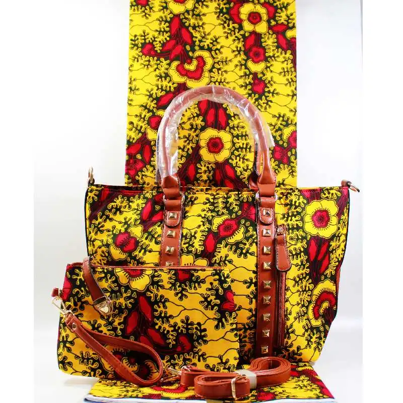 

High Quality African Women Wax Bag 3 pieces/set Veritable Big Soft Wax Fabric With Handbag For Lady Party