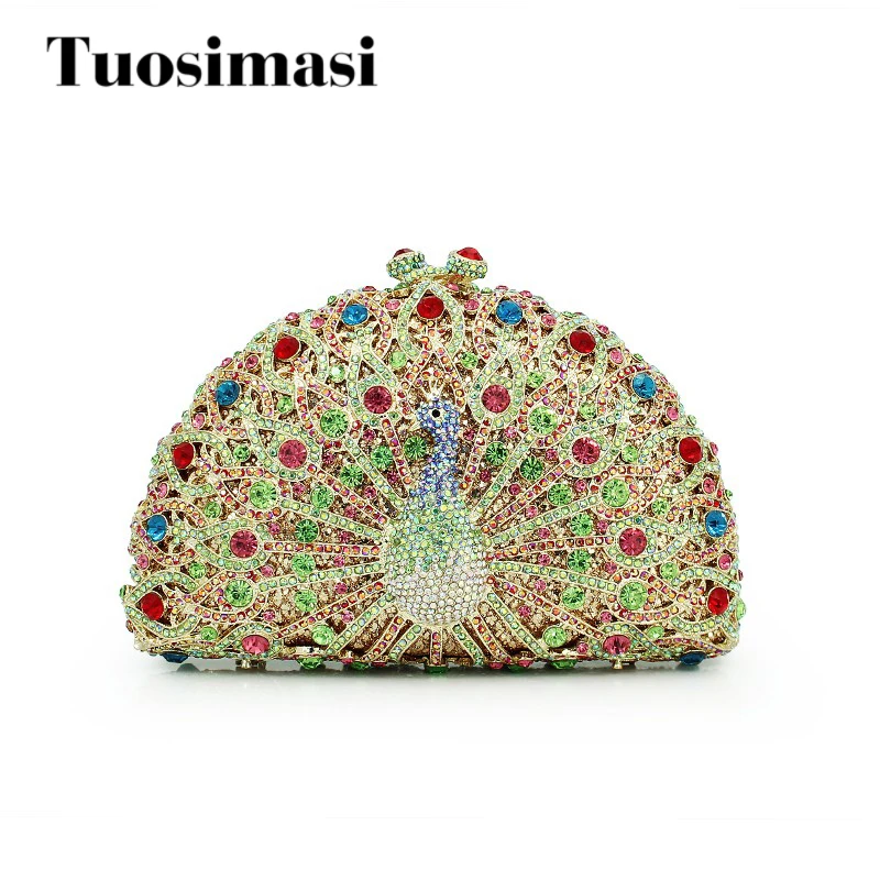 

new peacock crystal clutch evening bag for party purse (8105A-LG)