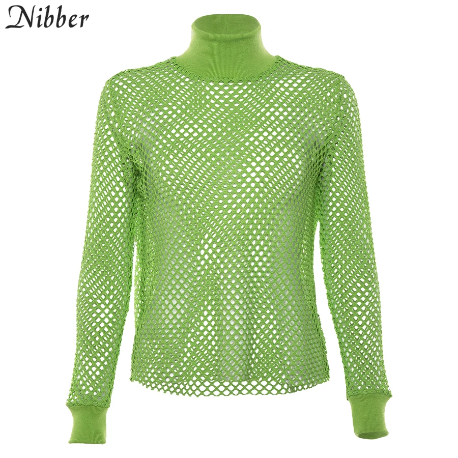 Nibber, весна-осень, сетчатые топы с полым длинным рукавом, женские футболки,, модные, дикие, уличные, повседневные, свободные, вязаные футболки, mujer