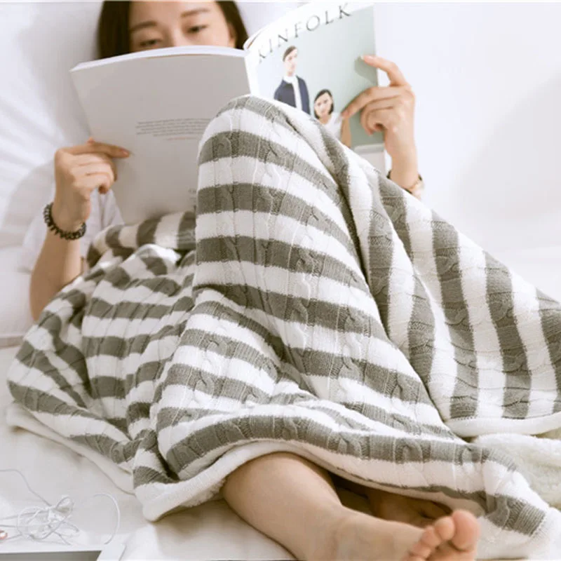 Трикотажное одеяло из 100% хлопка зимнее теплое мягкое диван/кровать/покрывало для