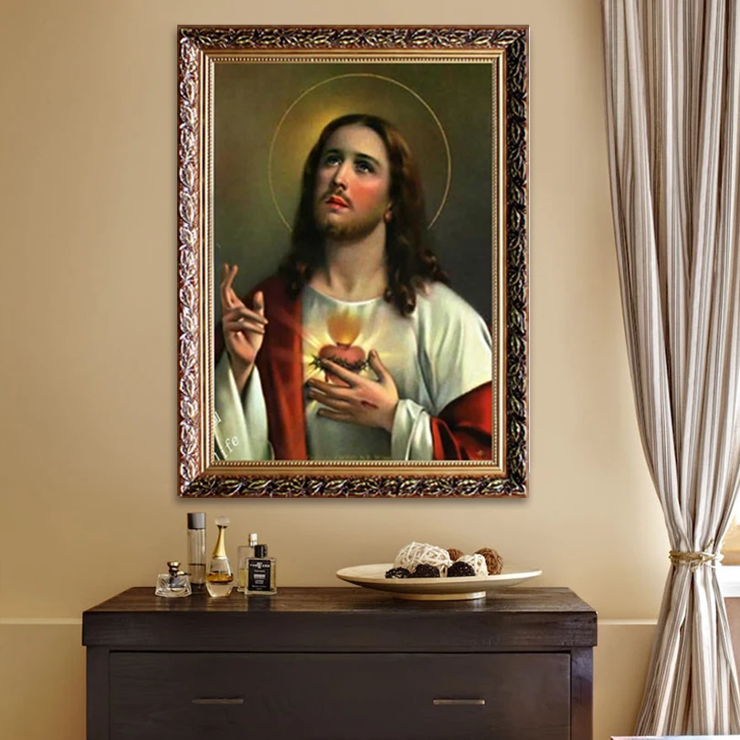 

Jesus Christ Canvas print painting Poster and Print of Jesus Sacred Heart wall pictures for home decor quadros caudros decor03