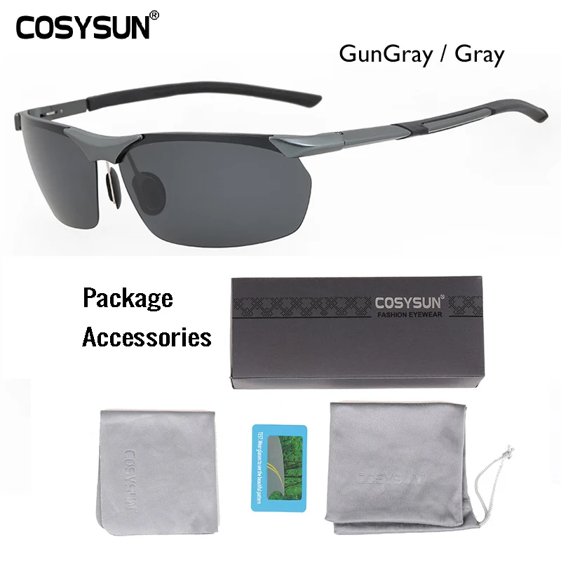Gun Legs Brief PKG COSYSUN, брендовые поляризованные солнцезащитные очки, мужские солнцезащитные очки, для вождения, алюминиевый сплав магния, оправа, солнцезащитные очки, для рыбалки, Gafas de sol 0373 - Цвет линз: Gun Legs Brief PKG