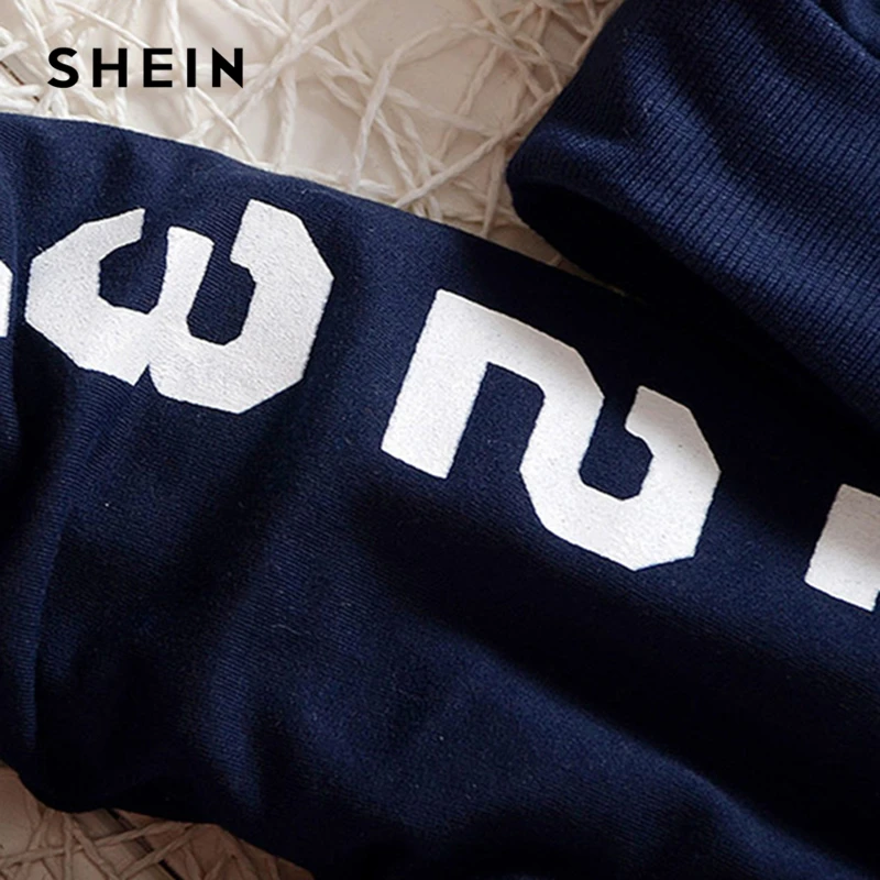 SHEIN Kiddie, темно-синий топ с геометрическими буквами и штаны для маленьких мальчиков детская одежда из двух предметов г. Весенний повседневный костюм с длинными рукавами