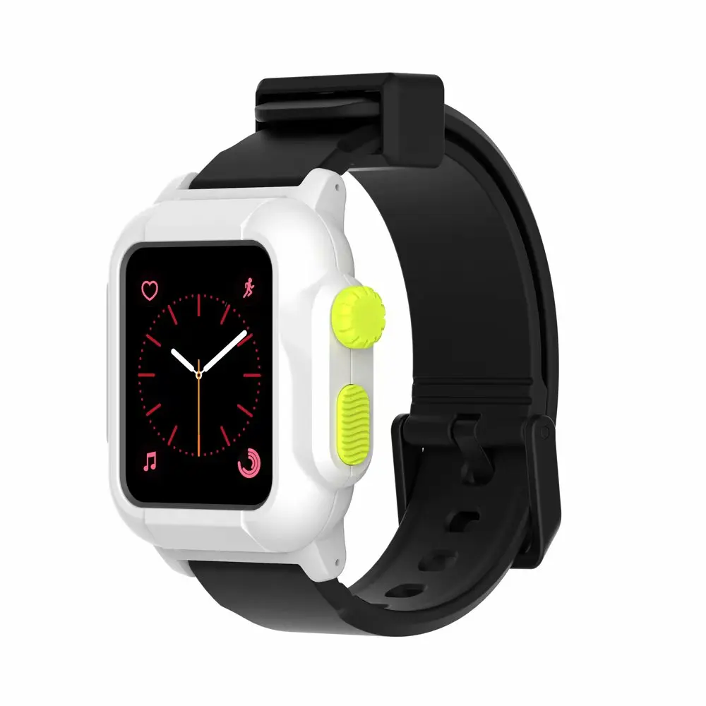 Для Apple Watch Series 4 3 2 44 мм спортивный ремешок водонепроницаемый чехол Ударопрочный Мягкий защитный чехол силиконовый браслет 42 мм - Цвет ремешка: BlackWhiteCaseYE