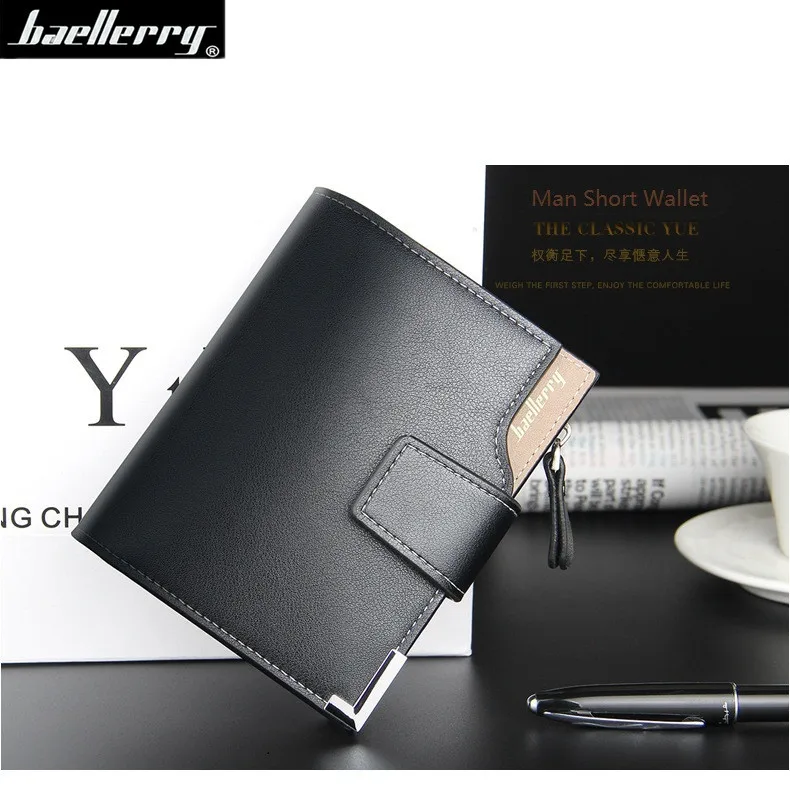 

Baellerry Men Black Coffee Purse Short Male Wallet Soft Leather Business Bifold Clutch Coin Pouch ID Credit Card Holder