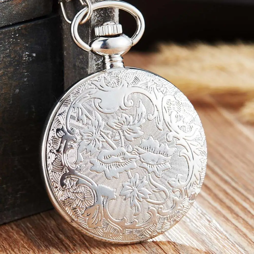 Silver Модные золотые серебряные карманные часы для мужчин и женщин кварцевые часы с большим циферблатом брелок цепочка Подвески стимпанк часы - Цвет: Silver