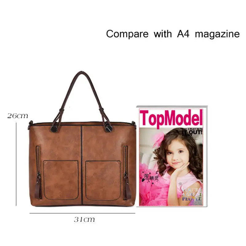 2019 Женская модная винтажная сумка на плечо Большая вместительная простая