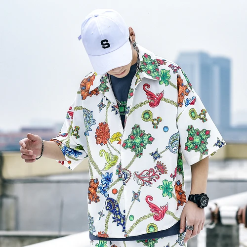C114 white Мужская гавайская рубашка мужская Camisa Masculina с принтом пляжные рубашки брендовая одежда Азиатские размеры платья рубашки мужские рубашки с коротким рукавом 5XL - Цвет: C114 white