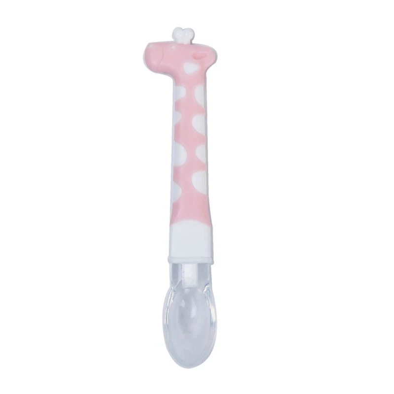 Three Color Optional Creative Cartoon Giraffe Bending Easy Take Elbow Training To Eat Feeding Practice Transparent Baby Spoon | Мать и