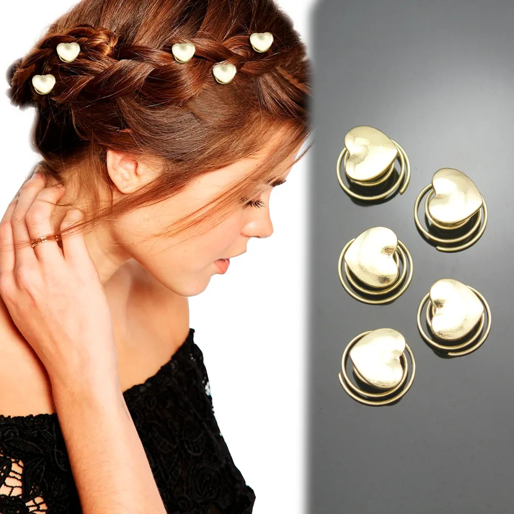 5x Золотое любовное сердце спираль раста Мамбо бусины дреды Loc заколка для волос