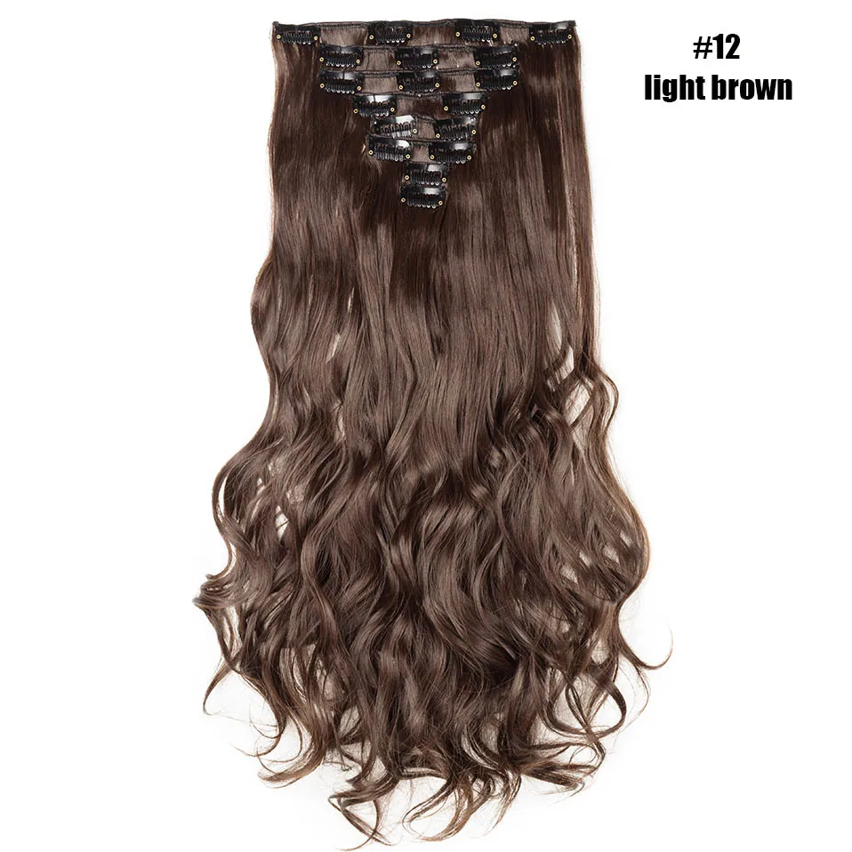 medium brown SNOILITE 2" 8 шт./компл. длинные волнистые натуральные заколки для наращивания волос высокотемпературный волоконный шиньон синтетические 18 клипов в прическе - Цвет: medium brown