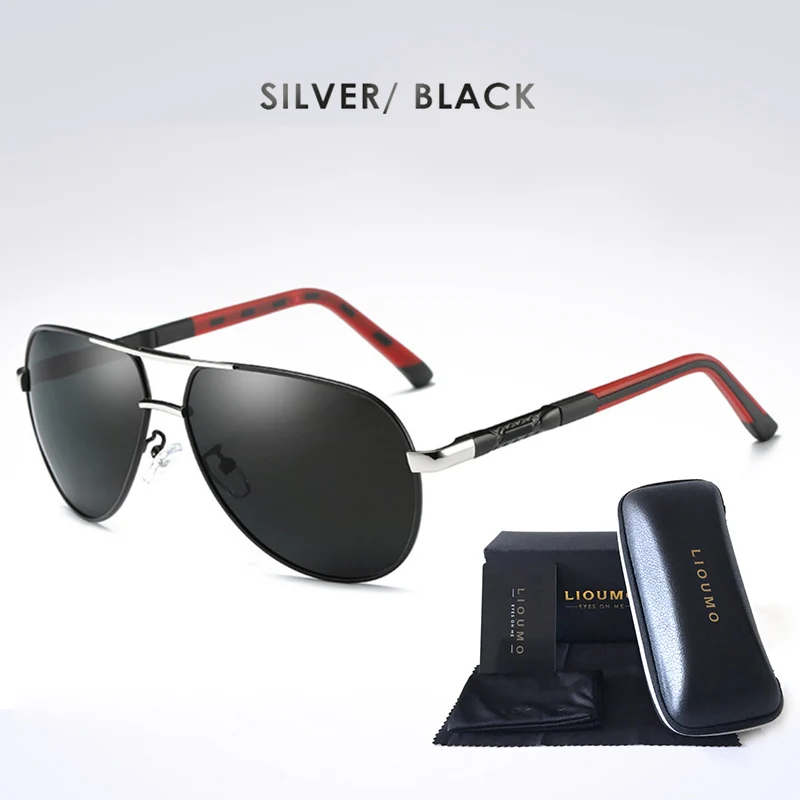 Silver-black LIOUMO, Лидирующий бренд, мужские, Ретро стиль, алюминий, HD, поляризационные солнцезащитные очки, классические, солнцезащитные очки, покрытие линз, очки для вождения, для мужчин/женщин - Цвет линз: Silver-black