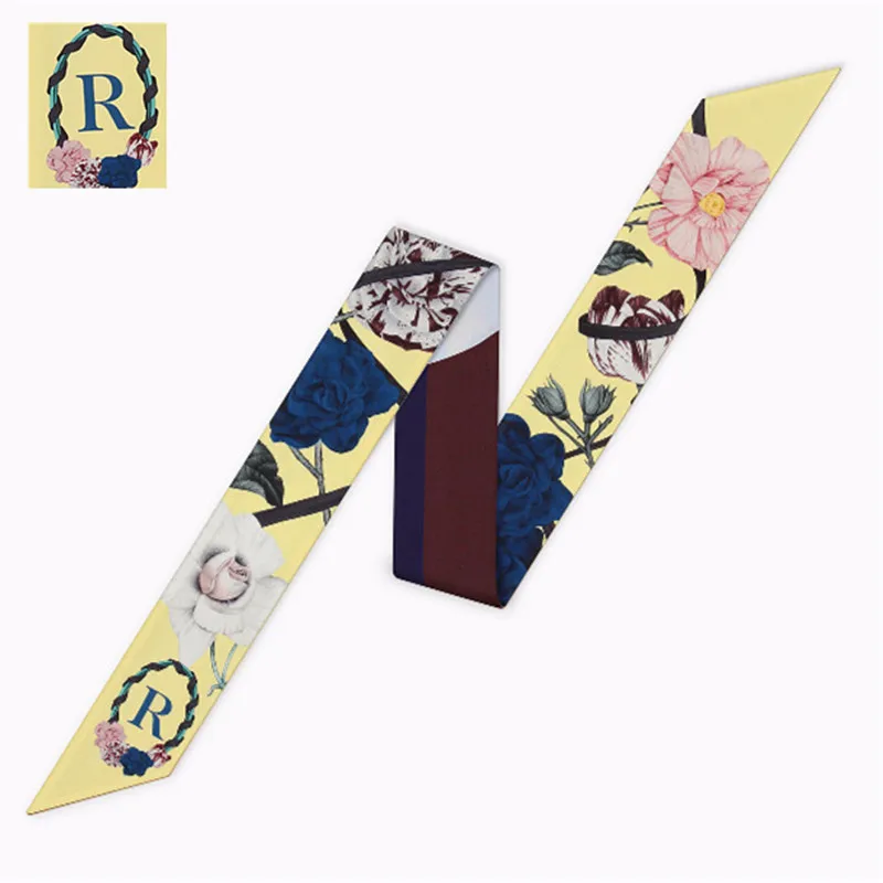 R 26 букв шарф дизайн принт женский шелковый шарф модный головной платок бренд маленький галстук сумка Тощий Созвездие шарф - Цвет: R
