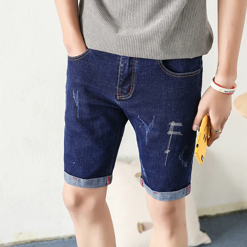 

2018 jeans shorts men summer new style denim man shorts men's fashion tide embroidery short homme