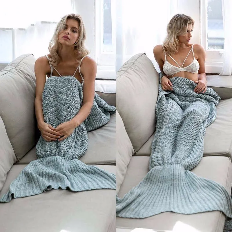 2016 НОВЫЙ Теплый Взрослых Детей которые спят Вязаный Плед Принцесса Русалка Рыбий