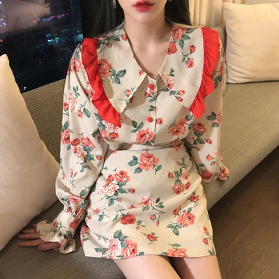 Spring Harajuku Girl Sweet Cute Skirt Sets 2PC Peter Pan Collar Shirts&Mini Suits Two Pieces Students Uniform Dress |