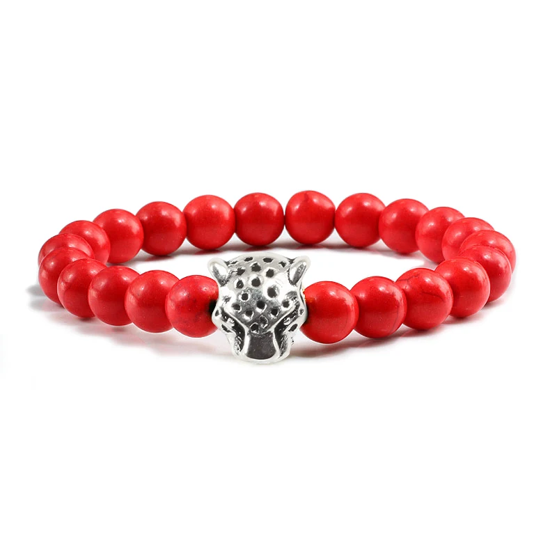 Fashion Natural Stone Beads Men Bracelets Luck Charm Blue Turquoises Sliver Leopard Handmade Beaded Bracelet for Couple Jewel | Украшения и