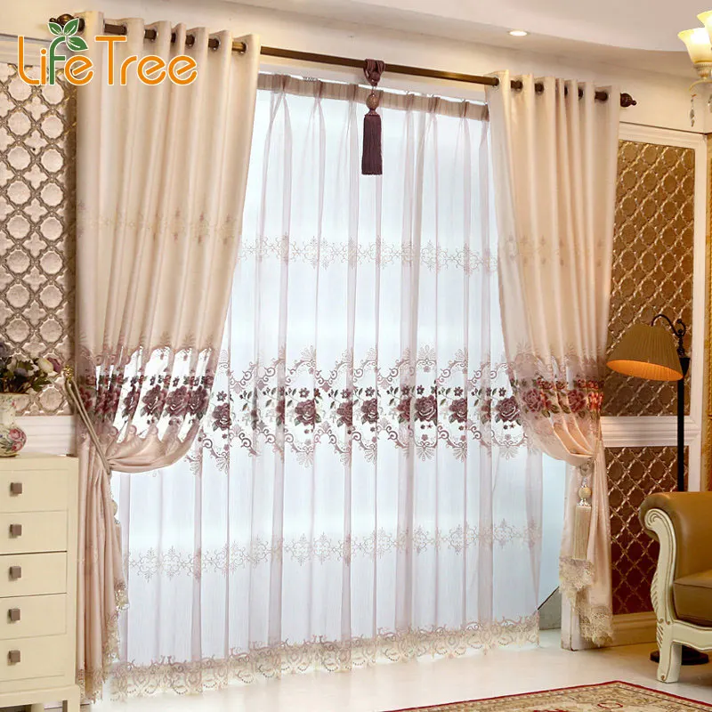 Роскошные занавески с вышивкой в виде розовых пионов для спальни классические