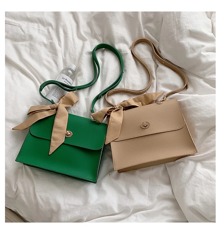 Elegant Female Ribbon Bow Flap Square bag New Quality PU Leather Women's Designer Handbag Travel Shoulder Messenger Bag