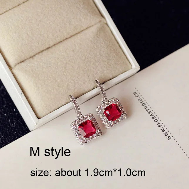 M style Роскошные длинные висячие серьги с розово-красным камнем в форме капли воды и цветка, ярко-розовые кубические циркония, женские вечерние ювелирные изделия на свадьбу, подарок - Окраска металла: M style