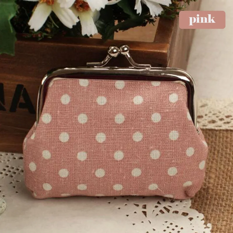 Pink BONAMIE, новинка, модный мини женский холщовый Кошелек для монет, в горошек, маленький, на застежке, клатч, кошелек, сумка для монет, маленькая сумка для мелочи, несколько цветов - Цвет: Pink