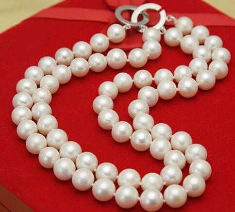 $ Wholesale_jewelry_wig модные 2 Ряд 11 12 мм белый пресноводным культивированным жемчугом