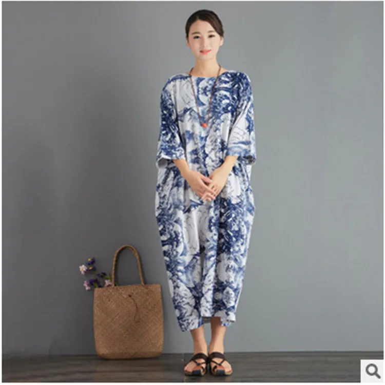 

Summer Traditional Cotton and Linen Loose Dress