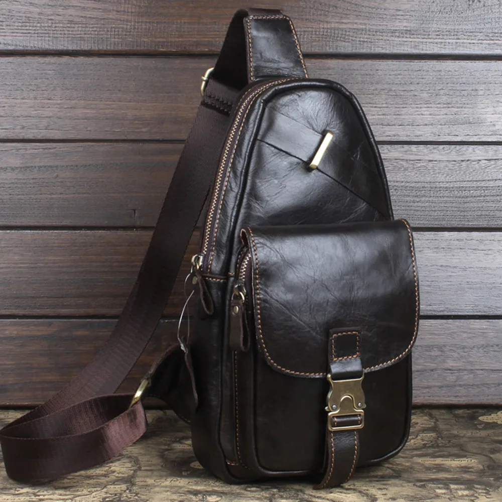 Высокое качество 100% натуральная кожа Для мужчин сумка на груди Винтаж из