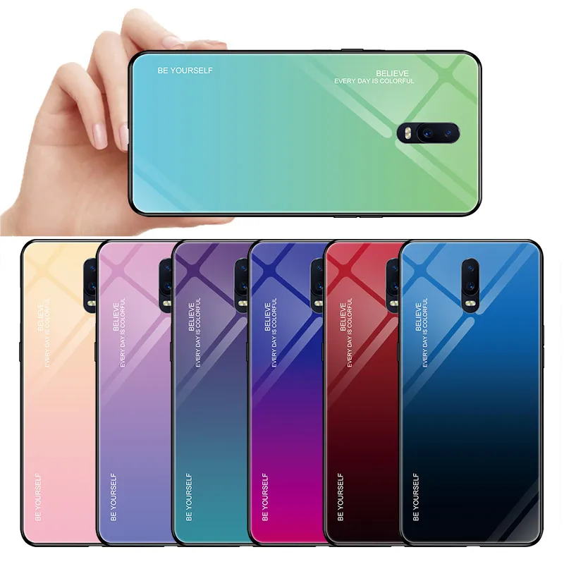 Gradient Tempered Glass Phone Case For OPPO F11 Pro R17 Find X R15X R19 K1 Silicone TPU Frame Hard Cover |
