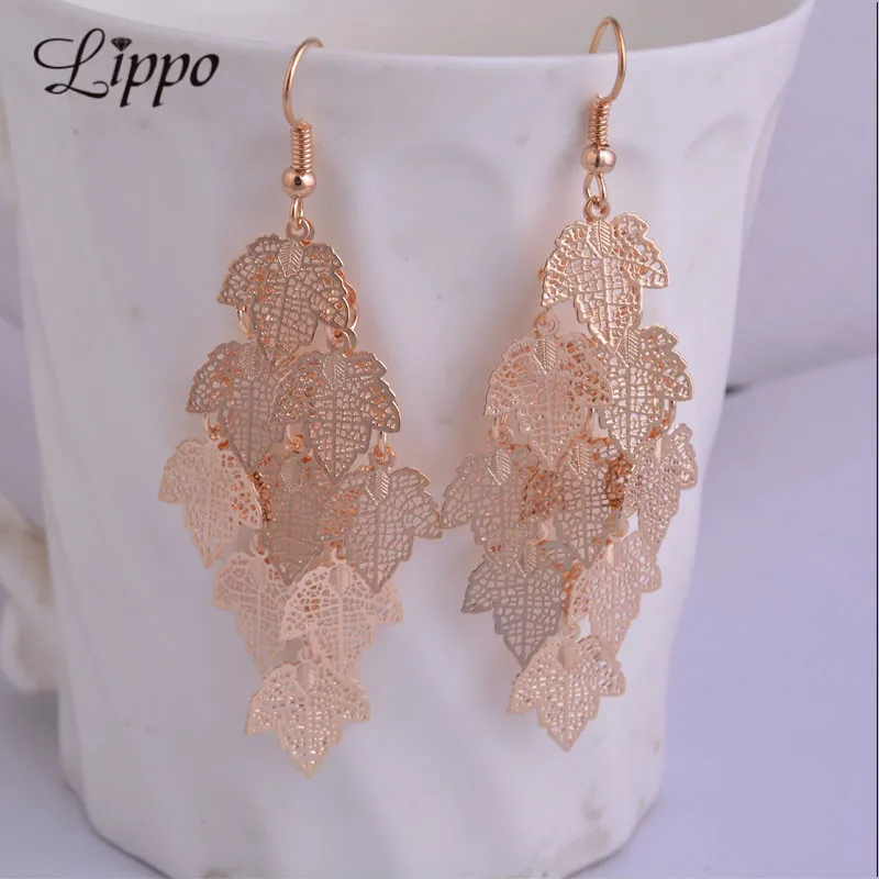 Женские серьги подвески в виде кленового листа золотого цвета|earring jewelry tree|jewelry