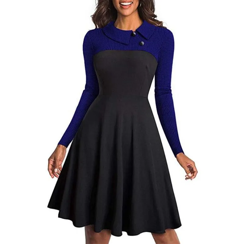 Женское винтажное платье трапециевидной формы с длинным рукавом отложным