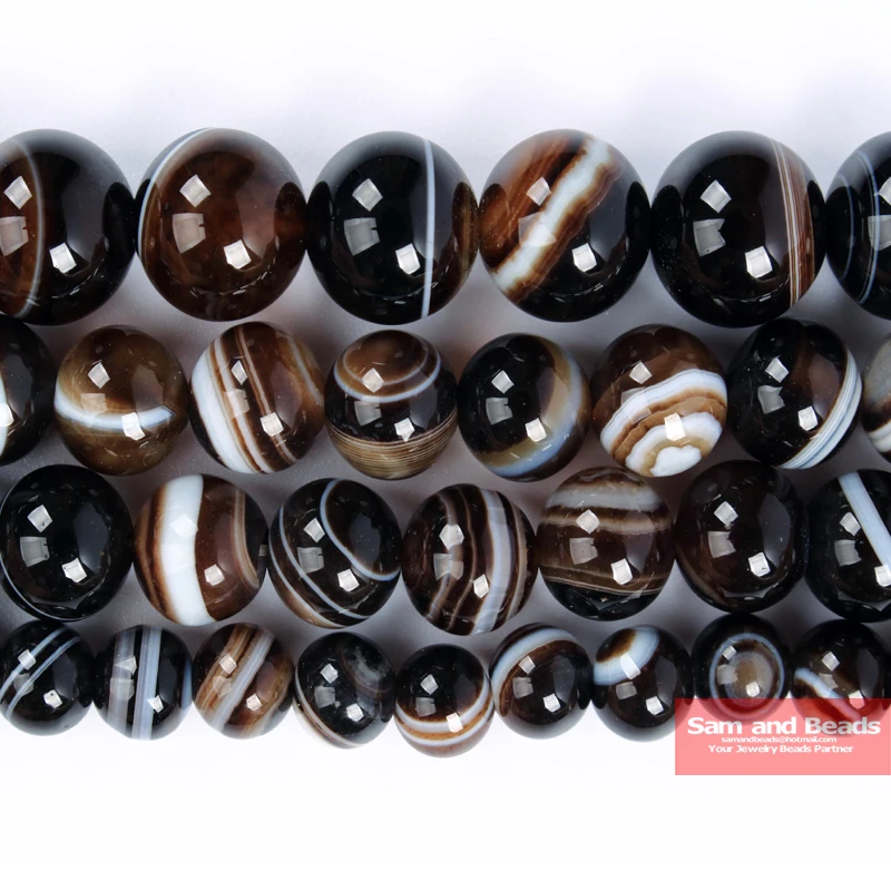 Factory Price A grade Natural Coffee Stripe Agates Beads 4 6 8 10 12MM Pick Size For Jewelry Making CSA50