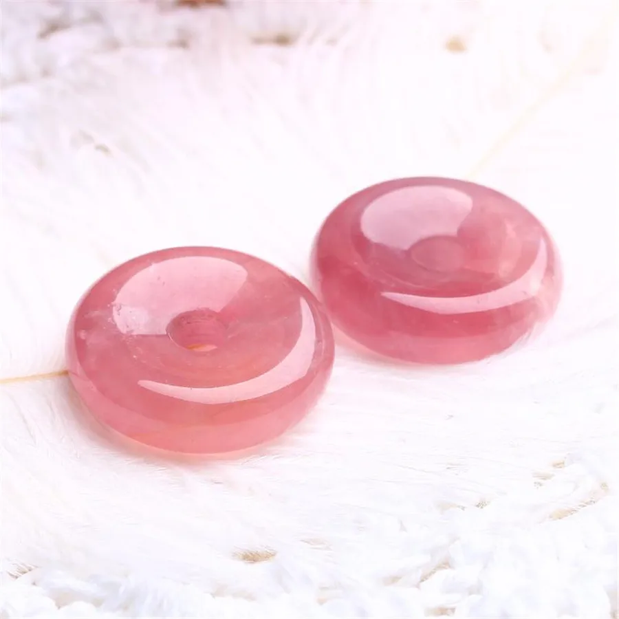 Женское Ожерелье подвеска в форме пончика из натурального розового кварца 25 мм |