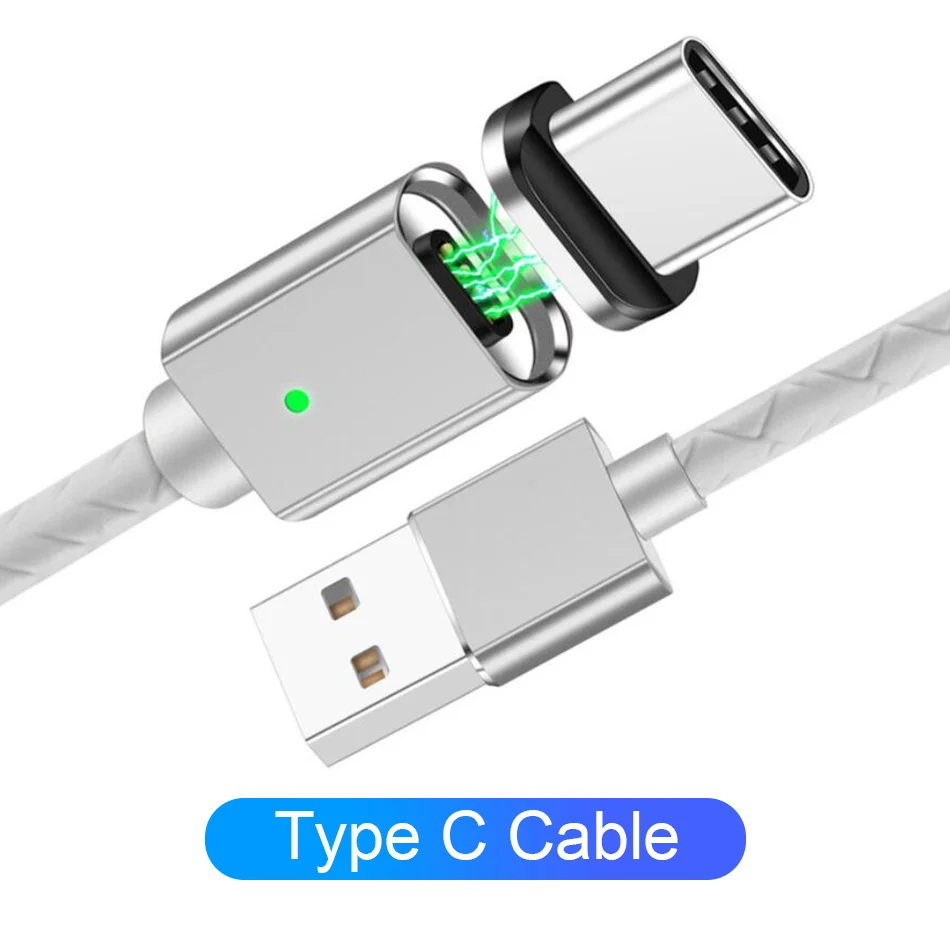Silver for Type C Магнитный кабель из искусственной кожи 3 А, кабель Micro usb type-C, 1 м, для быстрой зарядки, USB C, магнитное зарядное устройство для iPhone, samsung, Xiaomi, Кабо - Тип штекера: Silver for Type C