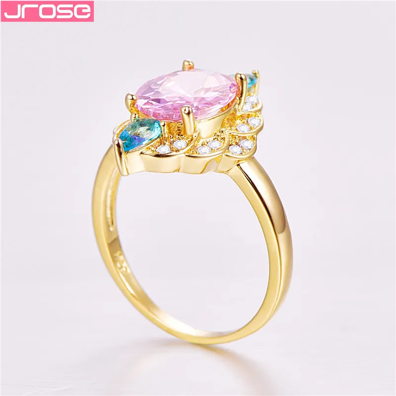 JROSE 2019 классическое кольцо с розовым камнем для женщин золотого цвета