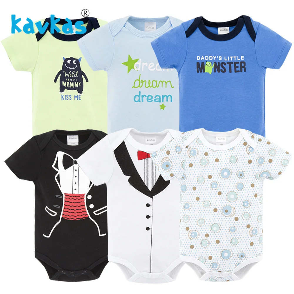 HY21182119 Kavkas/6 шт. Детские боди из хлопка с короткими рукавами Roupa De Bebes летний комплект одежды для маленьких мальчиков - Цвет: HY21182119