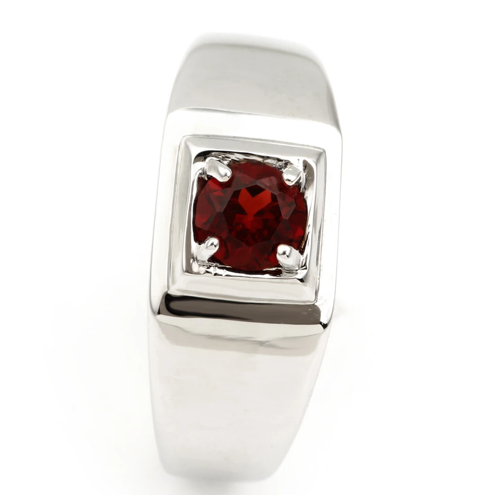 Мужское кольцо из серебра 925 пробы с натуральным красным гранатом 5 мм|Кольца| |