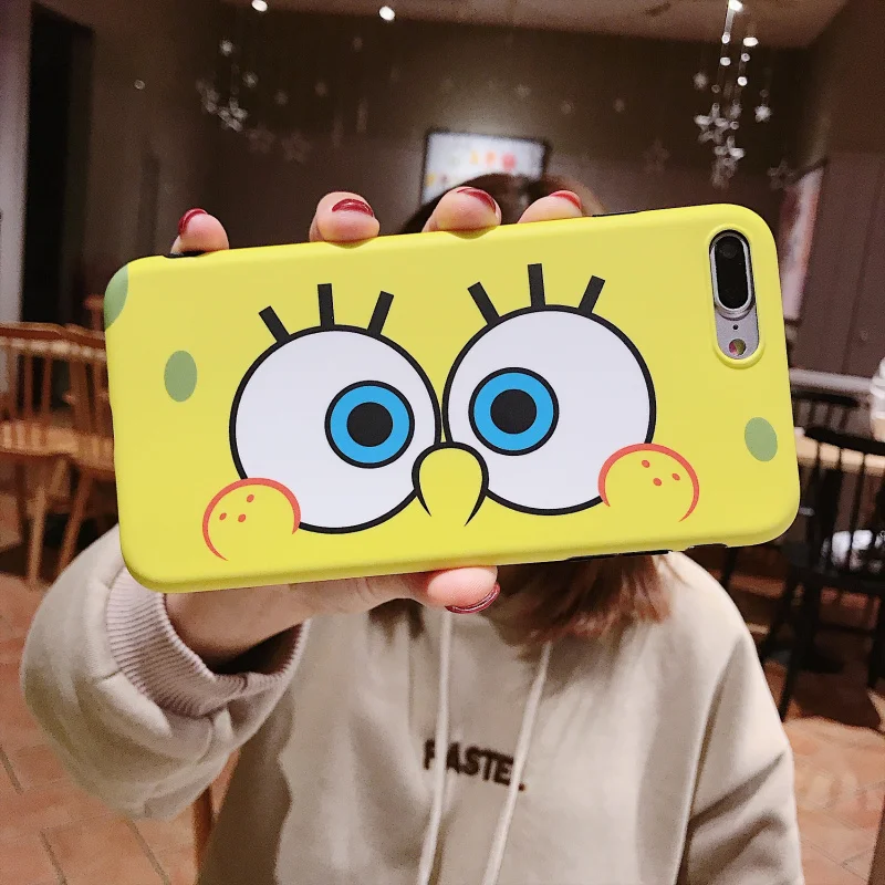 Для iphone 8/7 plus чехол с губкой Бобом и пленка из закаленного стекла для 6 6s мягкий