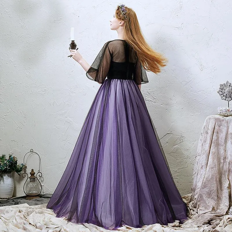 Custom Made Черный и Фиолетовый Вечернее Платье Тюль Выпускного Вечера Линия Половина