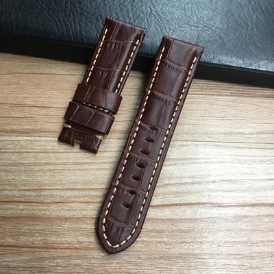 24mm Brown 24 26 мм черный коричневый синий розовый желтый крокодил узор Натуральная кожа ремешок для Panerai PAM браслет с гравировкой - Цвет ремешка: 24mm Brown
