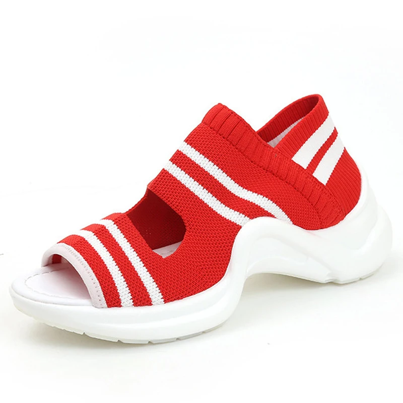 Сандалии женские на платформе дышащие шнуровка удобная обувь танкетка лето