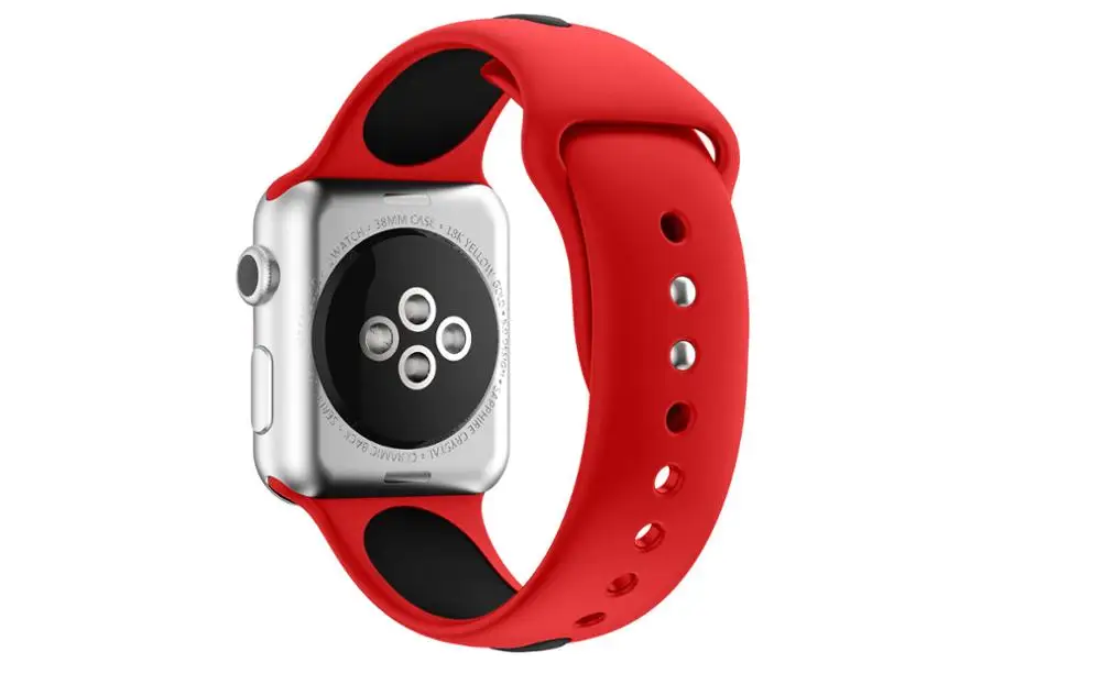 Спорт на открытом воздухе силиконовый для apple watch, ремешок 42 мм, 38 мм, 40 мм 44 Смарт ремешок для часов, браслет на запястье, ремешок для наручных часов iWatch серии 4/3/2/1 ремень - Цвет ремешка: Red Black