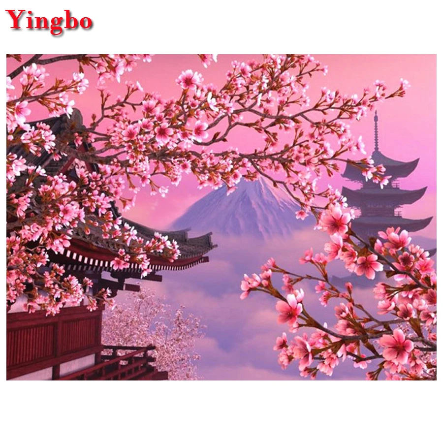 Алмазная картина Сакура полностью квадратная круглая дрель алмазная живопись